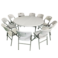 Table ronde pliante d'extérieur blanche pour la restauration en gros, 60 pouces, en plastique empilable, étanche, pour événements, fêtes, mariages