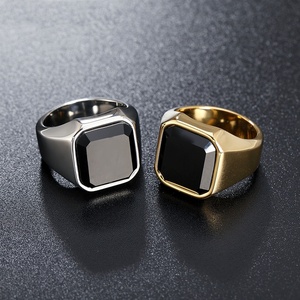 Fine Black Onyx Rings Aço Inoxidável Quadrado Ágata Signet Anéis para Homens Moda Pinky Thumb Ring Jóias Jóias dos homens - Product Image 1