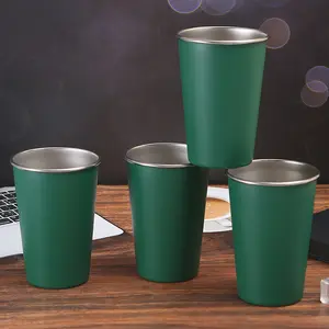 Tasse d'eau extérieure en acier inoxydable vert de 500ml, tasse pratique à une seule couche