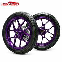 Jeu de roues CNC 14 pouces noir et violet MAG pour vélos électriques Tuttio EM5 RTR, Yozma Razor, Valtinsu In10 Pro X1, SparkM L