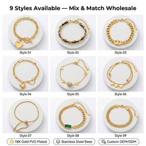 Bracelet tendance en acier inoxydable avec breloque cœur maillon cubain, plaqué or 18 carats PVD, étanche et inaltérable, pour femme, vente en gros - Product Image 3