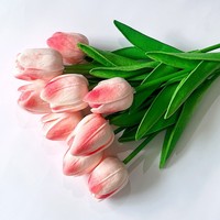 Bouquet de fleurs artificielles en PU au toucher réel, tulipes roses et blanches, fausses tulipes pour la décoration de la maison, de la table de mariage, du vase