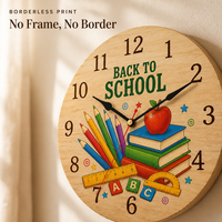 Horloge murale en bois imprimée aux couleurs vives 25x25cm, motif festif sans bordure, horloge ronde suspendue, décoration intérieure, vente en gros, personnalisable