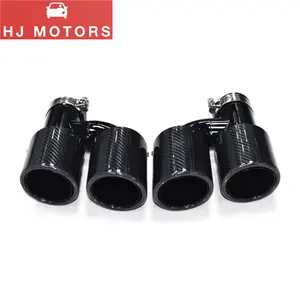 Dual Carbon Fiber Car Exhaust Tail Throat For Audi A4 A5 A6 A7 Up To S4 S5 S6 S7 Black Muffler Tip 60mm Universal Exhaust Tip