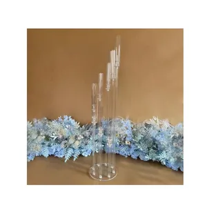 Crystal Clear 5 Arm Wholesale Acrylic Glass Candelabra Wedding Centerpieces Candle Floor Standing Silver