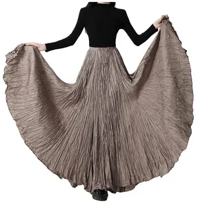 Winkled Long Skirt For Woman With 720 Degree Big Hem Till To The Ankle Chiffon Material Bohemian Style
