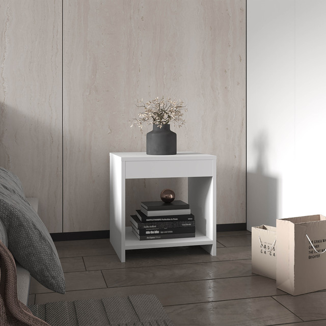 Chroma 16.5 Inch Tall Minimalistic Nightstand With Open Shelf For Bedroom Storage