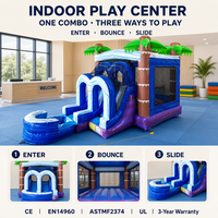 Château gonflable à double toboggan avec piscine à jets d'eau, thème palmier tropical, écologique, capacité 600 kg, location pour fêtes d'enfants