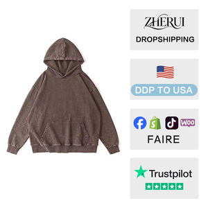 Garantie de qualité, sweat-shirt à capuche unisexe de haute qualité, lourd, sans motif, délavé à l'acide - Product Image 2