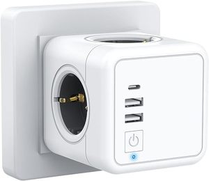 ปลั๊กไฟบ้านมาตรฐานยุโรปแบบลูกบาศก์ พร้อมช่องเสียบ USB 2 ช่อง และเต้ารับ 4 ช่อง 16A พร้อมสวิตช์ มาตรฐานเยอรมัน CE & ROHS - Product Image 1