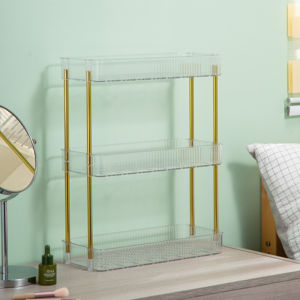 מתלה אחסון פלסטיק מלבני 3 שכבות מודרני עם עיצוב נתיק סוג הרכבה קל לשימוש באמבטיה - Product Image 3