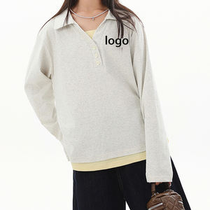 Camiseta de manga larga con diseño en capas para niñas, talla grande, holgada, con cuello tipo polo, para adolescentes y niños. - Product Image 2