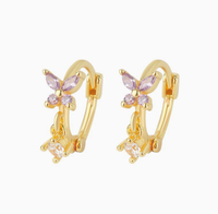 Boucles d'oreilles personnalisées en acier inoxydable doré, créoles papillon et fleur, clous d'oreilles cœur et étoile en zircon, bijoux de piercing pour femme, lot