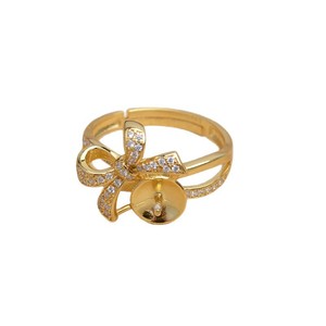 925 Silver Base DIY Accessory for Pearl Jewelry 10-12 <b>Bow</b> Ring Empty <b>Holder</b> Semi-Finished JG5891 Ring - Product Image 5