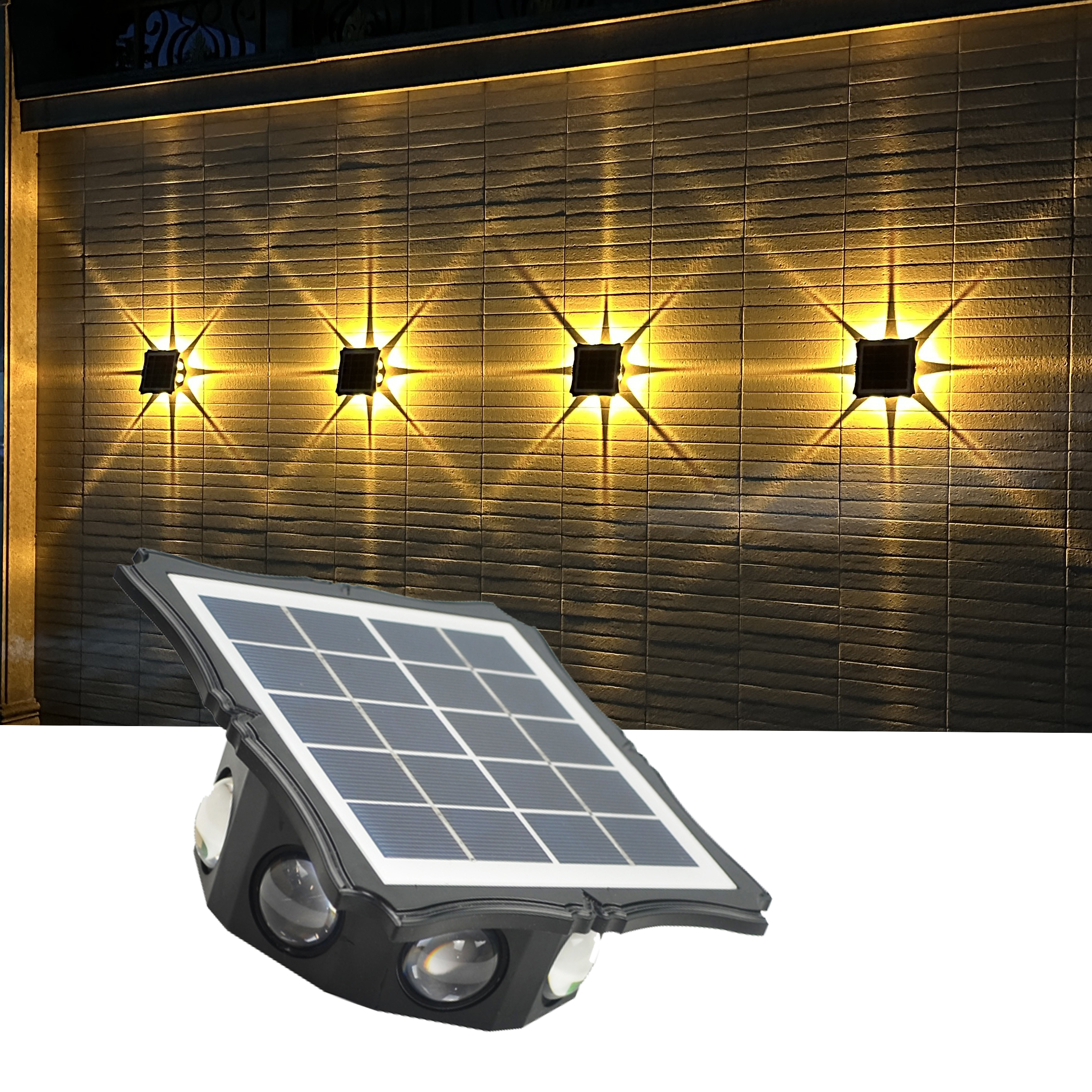 New 8 Angle High Brightness IP65 Solar Outdoor Wall Lamp with Water-Resistant & Rechargeable Features for Gardens Decks Pathways