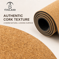Yugaland Alignment Line Cork Yoga Mat Laser Printed Non Slip Exercise Pad untuk Pemula