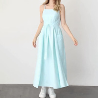 Nouvelle Robe Longue Droite Classique Coréenne pour Femme, Taille Haute Unie avec Lacets et Bretelles, Collection Été 2026, avec Poches