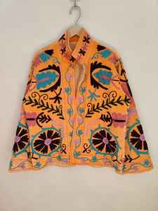 Veste bomber d'hiver à manches courtes réversible respirante écologique en velours jaune moutarde brodée Suzani faite à la main pour femmes - Product Image 4