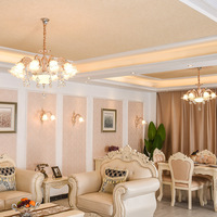 Lustre de style européen en or classique de luxe avec abat-jour en cristal, décoration intérieure, lustre à plusieurs têtes en forme de fleurs pour salon et chambre à coucher