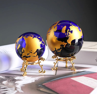 Globe terrestre en verre bleu cristal, fait main, sablé, personnalisé, presse-papiers en cristal pour la décoration de bureau
