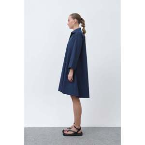 Vestido Mini de Popelina para Mujer, Corte en A, Cintura Natural, Cuello Camisero, Lavable, Informal para Uso Diario, Tejido de Popelina - Product Image 2