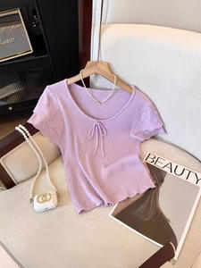 패셔너블한 여성 의류 심플한 여성용 상의 모던하고 쿨한 반팔 티셔츠 - Product Image 4