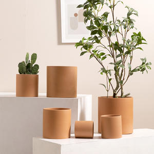 <span class=keywords><strong>Maceta</strong></span> Simple de cerámica roja para el hogar, capacidad de retención de agua transpirable esmaltada para Rosas verdes carnosas, <span class=keywords><strong>barro</strong></span> recto cilíndrico - Product Image 2