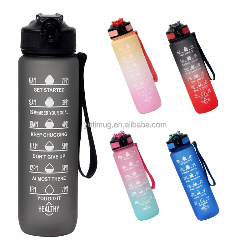 Botol minum1000ml BPA miễn phí xách tay nhựa thể thao 32oz motivational tập thể dục botellas de Agua chai nước với thời gian đánh dấu