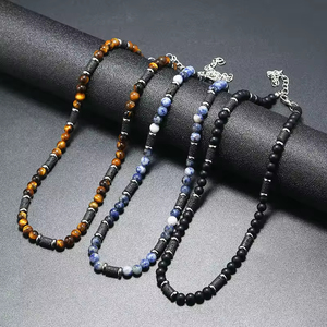 Collar de Cuentas de Piedra Natural de Ágata de 6 mm al por Mayor, Collar de Moda de Piedra de Ojo de Tigre y <span class=keywords><strong>Lava</strong></span> - Product Image 1