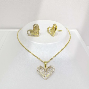 Ensemble de bijoux de mariée en laiton plaqué or 18 carats, motif floral, avec zircon, pour femme, collier et boucles d'oreilles en cuivre, prix d'usine, luxe, pas cher, pour soirée - Product Image 3