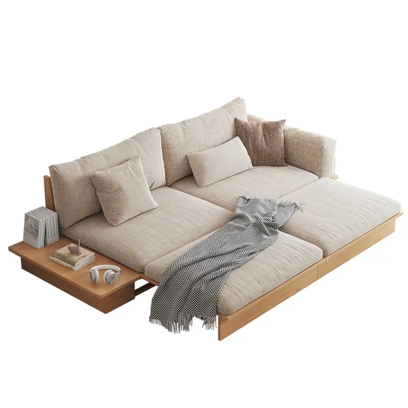 أريكة خشبية قابلة للتمديد ، غرفة معيشة ، أعلى مسند تخزين ، مسند ذراع فوم 45D ، أريكة من اللاتكس ، وسادة قابلة للطي