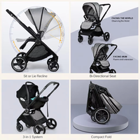 Poussette Bébé 3-en-1 Système de Voyage Siège Auto Réversible Assis-Allongé Pliage Compact Berceau Nacelle de Sommeil Landau Vente en Gros