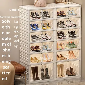 Armadio Portascarpe Pieghevole a 6 Ripiani in Plastica con Porte Trasparenti, Organizzatore per Scarpe Pieghevole, Produttore OEM per Vendita all'Ingrosso - Product Image 5