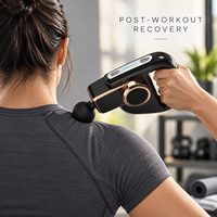Pistolet de massage à percussion sans balais noir avec sangle d'extension, 6 vitesses, 4 têtes et minuterie de 20 minutes