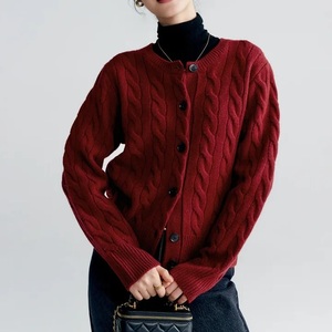 Fabricant de tricot Femmes Câble Col rond Manches longues Solide Laine mélangée <span class=keywords><strong>Cachemire</strong></span> Cardigan Bouton Up Dames <span class=keywords><strong>Pull</strong></span> - Product Image 5