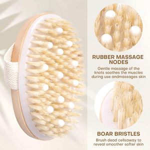 Brosse de douche exfoliante personnalisable avec logo, à poils naturels doux mais rigides, pour la cellulite, le drainage lymphatique et l'amélioration de la circulation. - Product Image 3