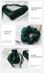 Masques pour les <span class=keywords><strong>yeux</strong></span> en Satin doux vert noirâtre avec sac cadeau bandeau en fausse soie et chouchous pour cadeau de mariage - Product Image 3