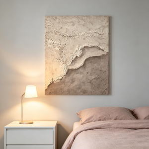 Cuadro Grande de Lona con Textura Estilo Wabi Sabi, Pintura al Óleo Impresionista de Figura en Terreno Roccioso, Decoración de Pared Pintada a Mano para Hotel de Lujo - Product Image 2