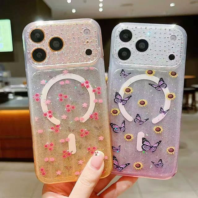 Wholesale TPU PC Glitter Magnetic Phone Cases for 17 15 14 Pro with Scratch Resistance and Shockproof Design