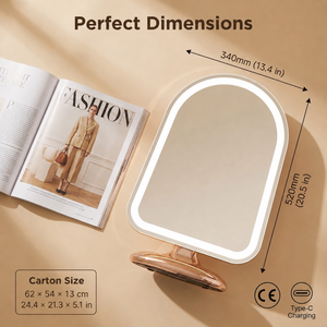 Grand miroir de maquillage <span class=keywords><strong>LED</strong></span> en forme d'arche pour <span class=keywords><strong>coiffeuse</strong></span>, rechargeable, à intensité tactile, 6 options de couleur de base - Product Image 3