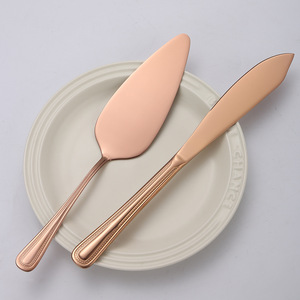 Set pisau kue pernikahan, peralatan melepaskan kue pernikahan dari baja tahan karat emas dan Server - Product Image 3