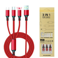 Harga Grosir Murah Kabel USB Pengisian Cepat 1.2m dengan Logo Kustom 3 in 1 ISO Micro Type C Kabel Pengisian Cepat