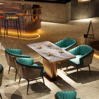Gewerblicher rechteckiger Esstisch, modernes quadratisches Tischset mit Goldrand, Pub-Rock-Slab-Tisch, Buffet, Restaurant, BBQ-Shop