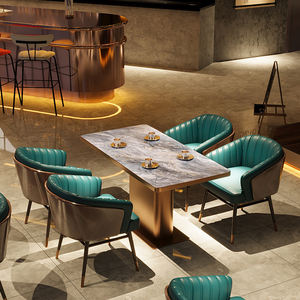 <span class=keywords><strong>Table</strong></span> à manger rectangulaire de qualité commerciale, ensemble de <span class=keywords><strong>table</strong></span> moderne carrée à bord doré, <span class=keywords><strong>table</strong></span> en dalle de roche pour pub, buffet, restaurant, barbecue, boutique - Product Image 3