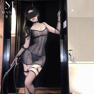 Manyu sexy lingerie cross-border sexy see-through mesh <b>suspender</b> dress <b>set</b> with adjustable PU belt 9595 - Product Image 5