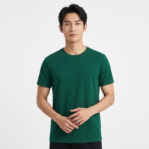 เสื้อยืดผู้ชายสีเขียว ผ้าฝ้าย แขนสั้น คอกลม ทรงปกติ สวมใส่สบาย สีพื้น ระบายอากาศได้ดี ผ้าเจอร์ซีย์ถัก - Product Image 1