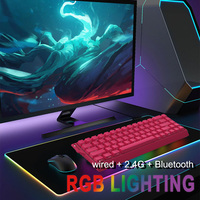 Clavier mécanique de jeu portable 68 touches, couleur magenta, rétroéclairage RGB, trois modes (filaire + sans fil USB Type-C) avec ruban, vente en gros