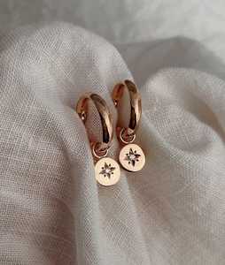 Dangle Drop Huggie <b>Earring</b> 14k 18k <b>Solid</b> Gold Round Lab Grown Diamond Hinged <b>Hoop</b> Star Flush Set Modern Luxury Jewelry Wholesale - Product Image 2