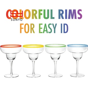 Cristal sin plomo artesanía a mano tradicional transparente personalizado borde de color tallo largo Martini Magarita gafas - Product Image 4