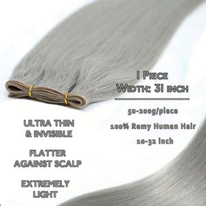 Extensiones de Cabello Humano Natural con Cutícula Intacta, Color Gris Lujoso, 100% Cabello Humano, Ultrafinas, Cabello Ruso, Doble Trama, Invisibles - Product Image 2